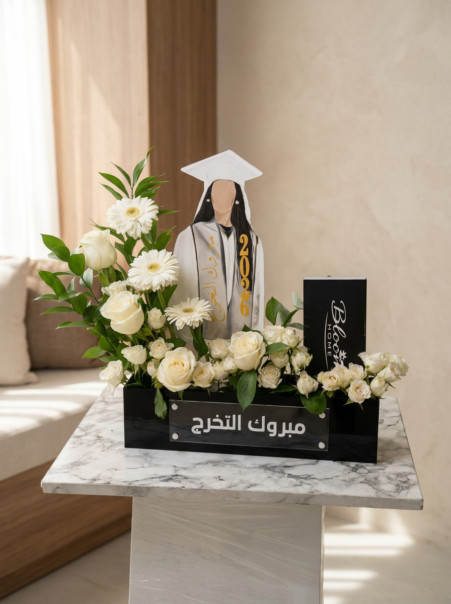 استاند الخريجه مع الشيكولاته ورد اوف وايت