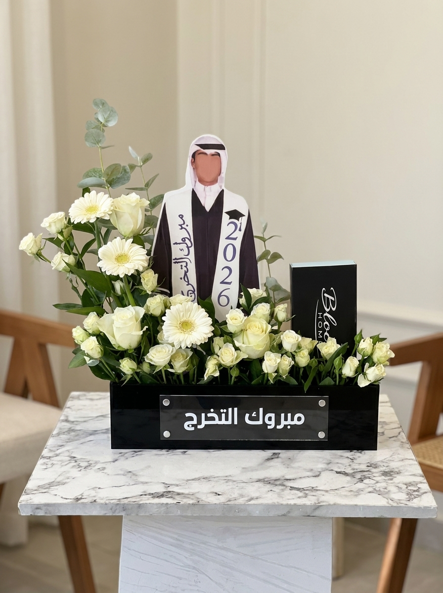 الخريج مع الشيكوته والزهور مستطيل